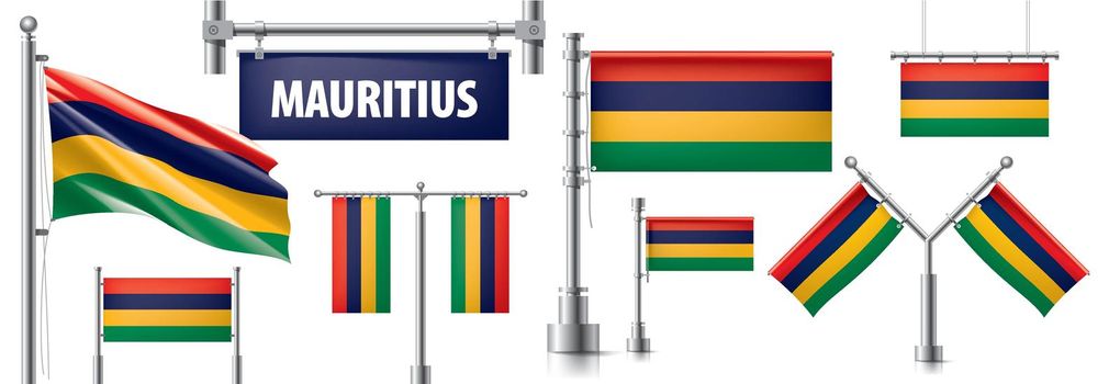 Vector set of the national flag of Mauritius in various creative designs.