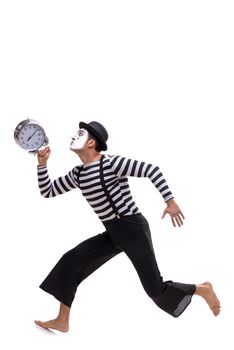Mime in time management concept isolated on white background 