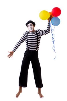 Mime with balloons isolated on white background