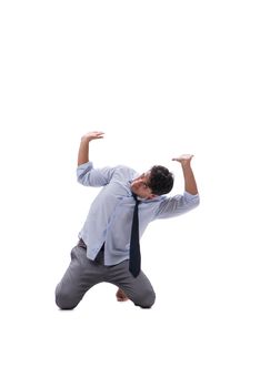 Barefooted businessman isolated on white background