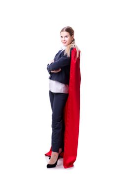 Superhero woman isolated on white background