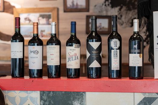 Andorra La Vella, Andorra: 2021 February 25: Argentine wines in a typical restaurant in winter 2021.