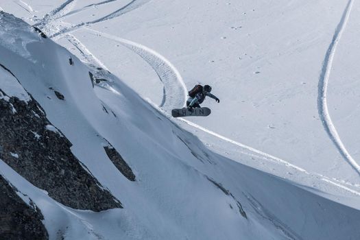 Ordino Arcalis, Andorra: 2021 February 24: Skiers in action at the Freeride World Tour 2021 Step 2 at Ordino Alcalis in Andorra in the winter of 2021.