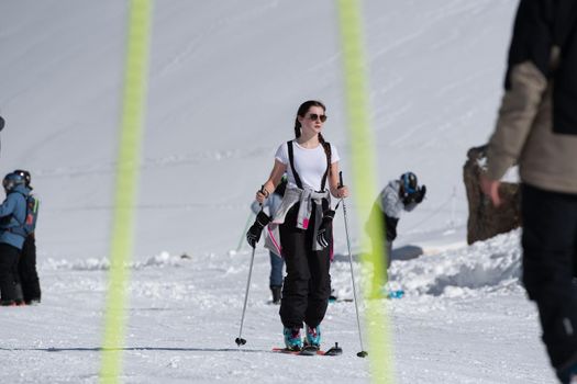 Ordino Arcalis, Andorra: 2021 February 24: Young Woman at Ordino Alcalis in Andorra in the winter of 2021.