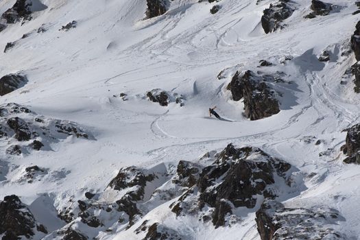 Ordino Arcalis, Andorra: 2021 February 24: Dani Fornell in action at the Freeride World Tour 2021 Step 2 at Ordino Alcalis in Andorra in the winter of 2021.