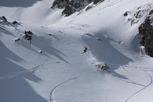 Ordino Arcalis, Andorra: 2021 February 24: Dani Fornell in action at the Freeride World Tour 2021 Step 2 at Ordino Alcalis in Andorra in the winter of 2021.