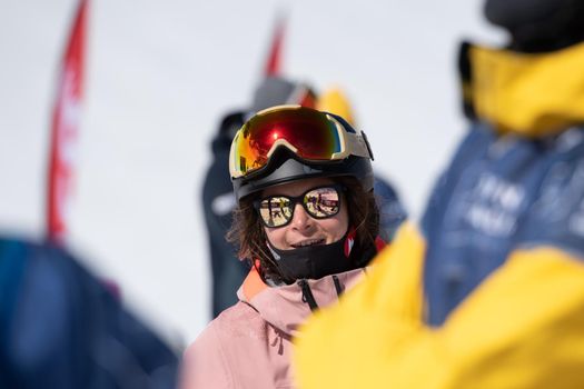 Ordino Arcalis, Andorra: 2021 February 24: Skiers in action at the Freeride World Tour 2021 Step 2 at Ordino Alcalis in Andorra in the winter of 2021.