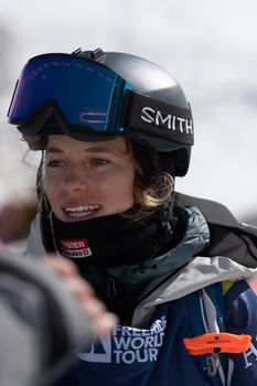 Ordino Arcalis, Andorra: 2021 February 24: Elisabeth Gerritzen in action at the Freeride World Tour 2021 Step 2 at Ordino Alcalis in Andorra in the winter of 2021.