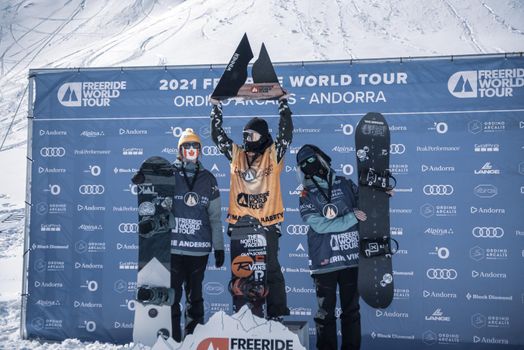 Ordino Arcalis, Andorra: 2021 February 24: S. Andersson in action at the Freeride World Tour 2021 Step 2 at Ordino Alcalis in Andorra in the winter of 2021.