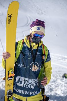 Ordino Arcalis, Andorra: 2021 February 24: Andrew Pollard in action at the Freeride World Tour 2021 Step 2 at Ordino Alcalis in Andorra in the winter of 2021.