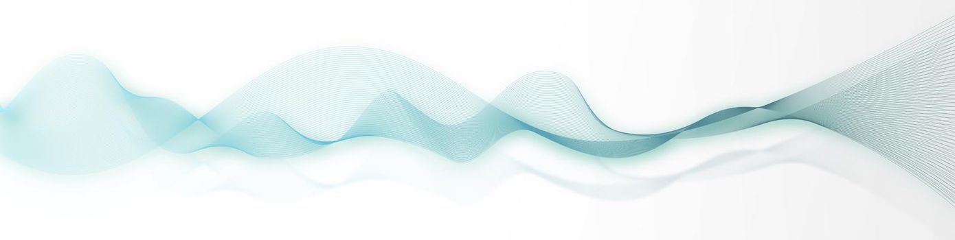 Blue waves horizontal. Abstract wave design over white. Stylized turquoise blue line background. Curved wavy lines, horizontal illustration