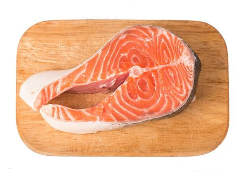 Salmon. Fresh Raw Salmon Red Fish Steak isolated on a White Background