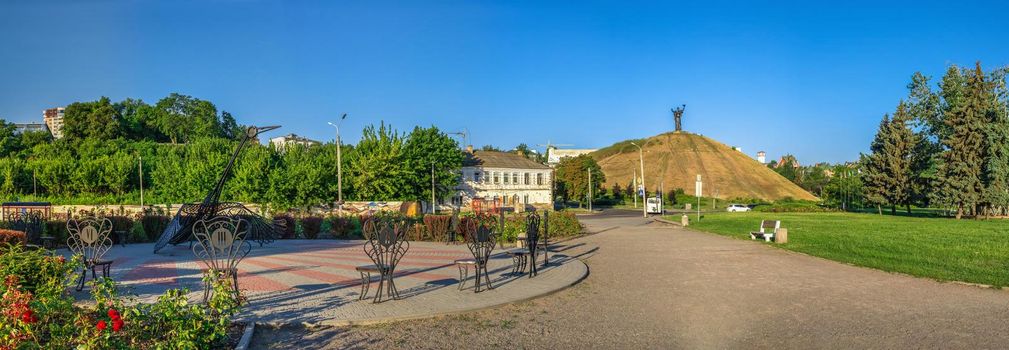 Cherkasy, Ukraine 07.12.2020. Valley of roses park on the banks of the Dnieper river in Cherkasy, Ukraine, on a sunny summer morning