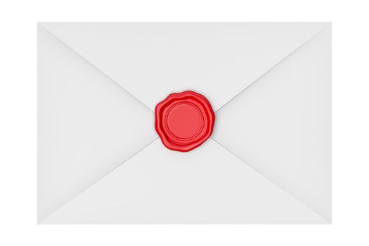 White envelope sealed with red wax, isolated on white background