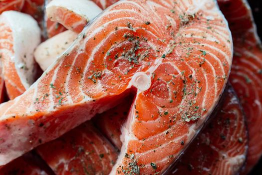 red fish marinated on a plate cooking close-up. High quality photo