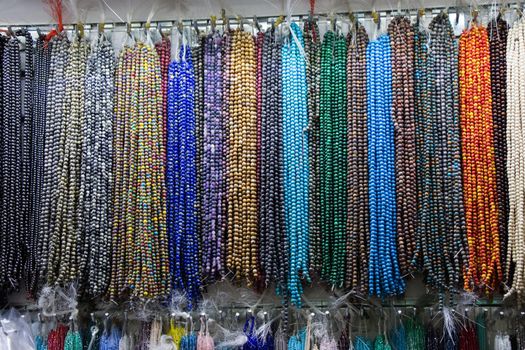 Colorful beads of various color at a market