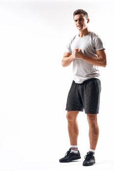 sport man white t shirt marathon running lifestyle workout. High quality photo