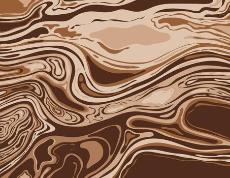 Digital marbling or inkscape illustration of an abstract swirling psychedelic, liquid marble and simulated marbling the Suminagashi Kintsugi marbled effect style shown in Alabaster and Bistre Brown color.
