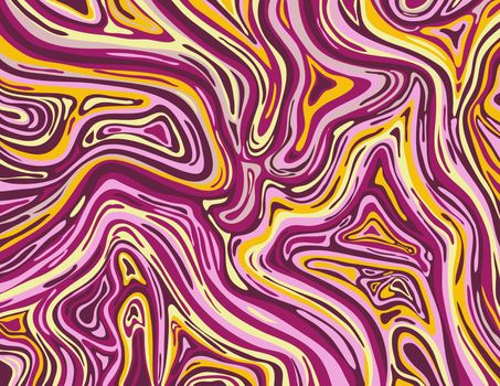 Digital marbling or inkscape illustration of an abstract swirling psychedelic liquid marble simulated marbling in Suminagashi Kintsugi marbled effect style in Antique Fuschia and Aureolin color.
