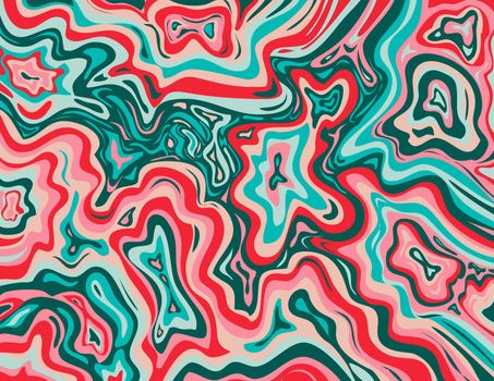 Digital marbling or inkscape illustration of an abstract swirling,psychedelic, liquid marble and simulated marbling in the style of Suminagashi Kintsugi marbled effect in Coquelicot and Congo Pink color
