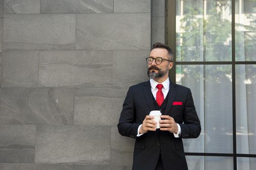 Bearded mature man standing at the street