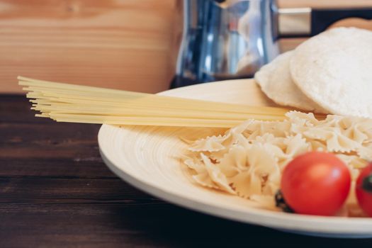 pasta Parmesan Gourmet italian cuisine sauce cherry tomatoes. High quality photo