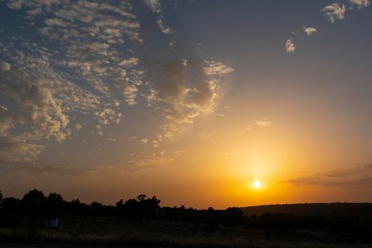 Sunset in a village of Andalusia in southern Spain in July