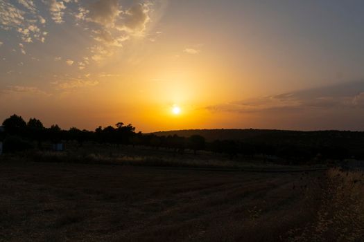 Sunset in a village of Andalusia in southern Spain in July