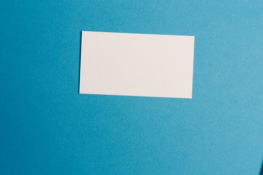 white business cards on the table mockup Copy Space. High quality photo