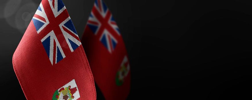 Small national flags of the Bermuda on a dark background.