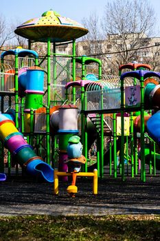 Outdoor colorful playground fun for children in Bucharest, Romania, 2021