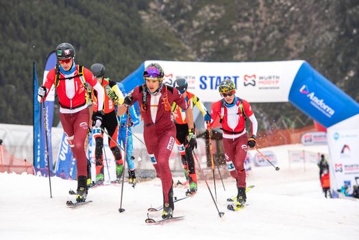 Arinsal, Andorra : 2021 March 2 : Skiiers in the ISMF WC Championships Comapedrosa Andorra 2021 U18