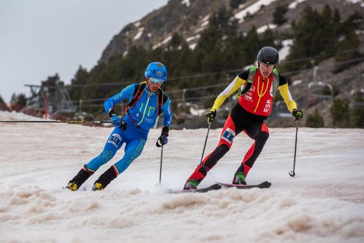 Arinsal, Andorra : 2021 March 2 : CARDONA COLL Oriol ESP and MAGUET Nadir ITA in the ISMF WC Championships Comapedrosa Andorra 2021- Sprint Senior.