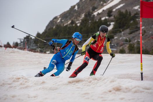 Arinsal, Andorra : 2021 March 2 : CARDONA COLL Oriol ESP and MAGUET Nadir ITA in the ISMF WC Championships Comapedrosa Andorra 2021- Sprint Senior.