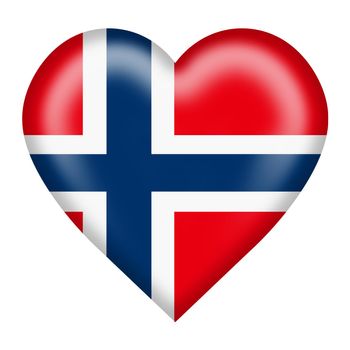 A Norway flag heart button isolated on white with clipping path 3d illustration