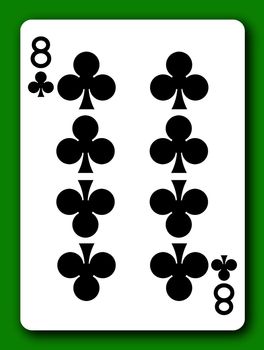 An 8 Eight of Clubs playing card with clipping path to remove background and shadow 3d illustration