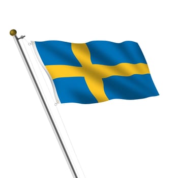 A Sweden flagpole 3d illustration on white with clipping path