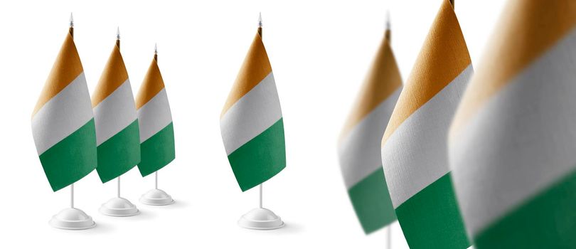 Set of Cote dIvoire national flags on a white background.