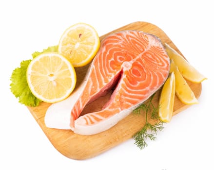 Salmon. Fresh Raw Salmon Red Fish Steak isolated on a White Background