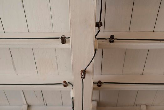 Old Outdated Electrical Wiring in the ceiling of an old house. Plan scheme of the ceiling in top view.