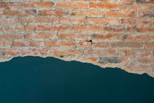 cracked concrete Green brick vintage wall background,old wall