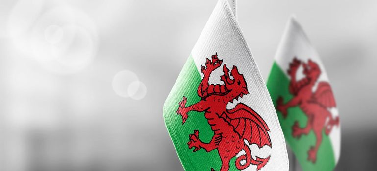 Patch of the national flag of the Wales on a white t-shirt.