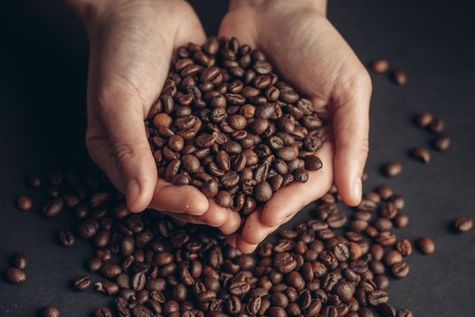 coffee in hands cappuccino beverage preparation organic product. High quality photo