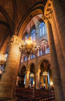 Interior of Notre Dame de Paris, the famous french cathedral