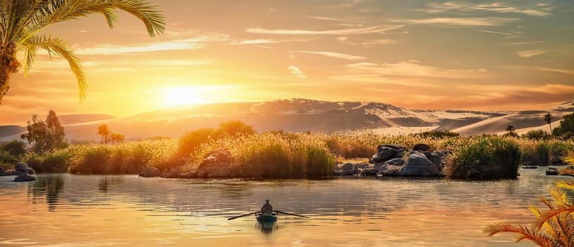 View of the Great Nile in Aswan at sunset