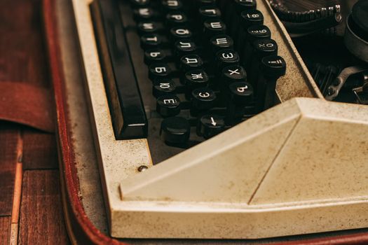 vintage journalist typewriter retro style nostalgia technology. High quality photo