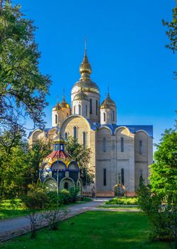 Cherkasy, Ukraine 07.12.2020. St. Michaels Cathedral in Cherkasy, Ukraine, on a sunny summer morning