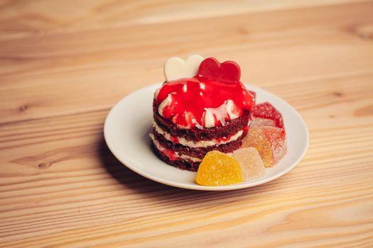 round red cake sweets dessert snack top view. High quality photo