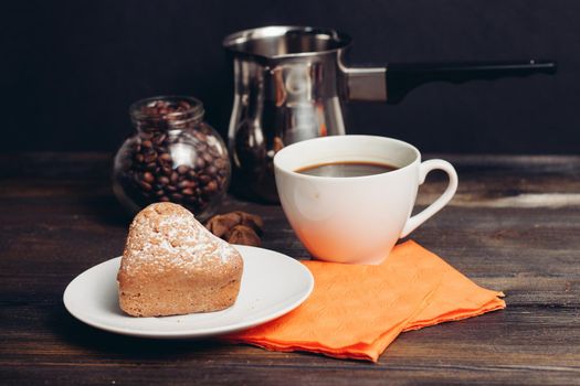 coffee cup cookies dessert breakfast wooden table sweets. High quality photo