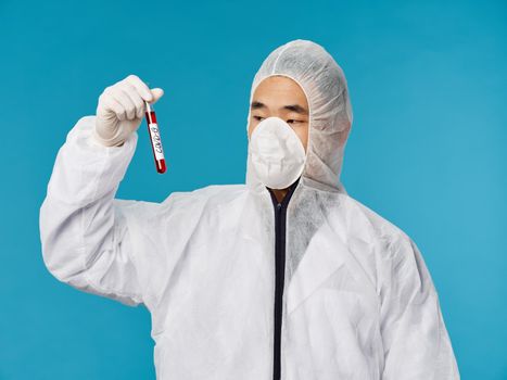 Laboratory assistant protective clothing research analysis covid-19 protection. High quality photo